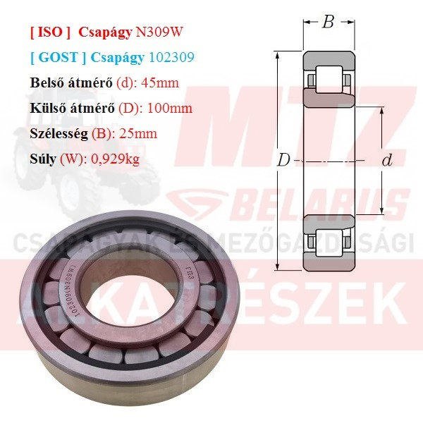 Csapágy 102309 GPZгпз-36